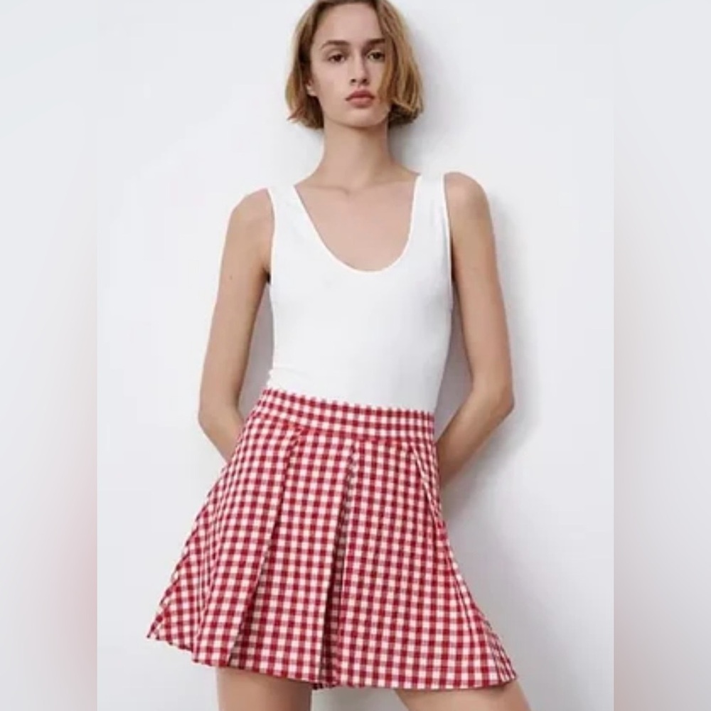 Zara red gingham skort